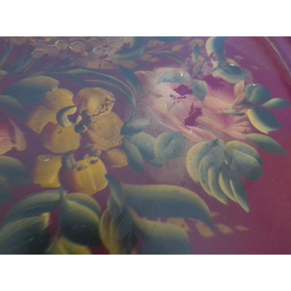Vintage Toleware Floral Tray Cottagecore Decor Shabby Chic Large Metal Tray - Picture 8 of 9